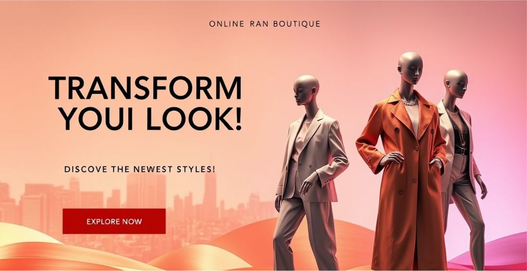 Fashion collection featuring three mannequins in stylish outfits