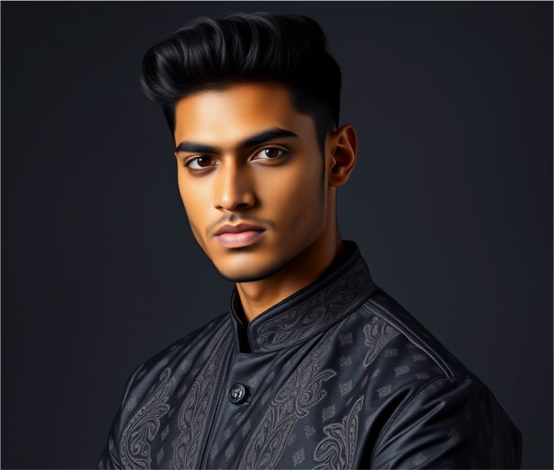 Fashion model in dark outfit